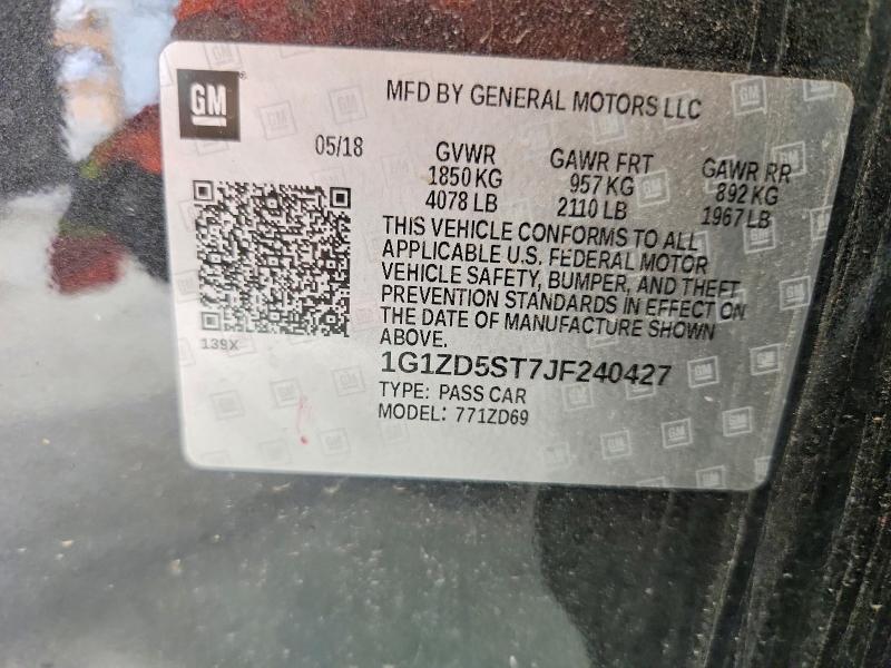 2018 Chevrolet Malibu მანქანა იყიდება აუქციონზე, vin: 1G1ZD5ST7JF240427, აუქციონის ნომერი: 61217376
