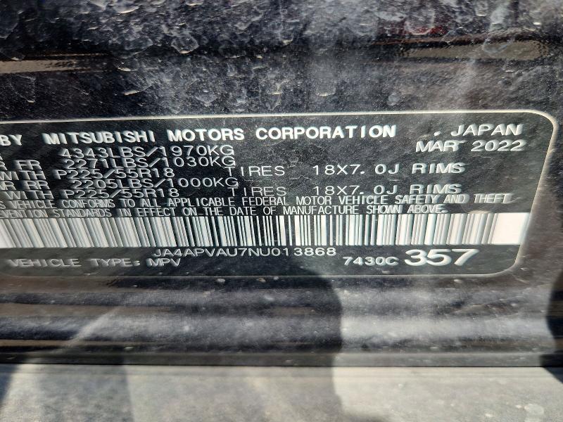 62208966 :رقم المزاد ، JA4APVAU7NU013868 vin ، 2022 Mitsubishi Outlander Sport مزاد بيع