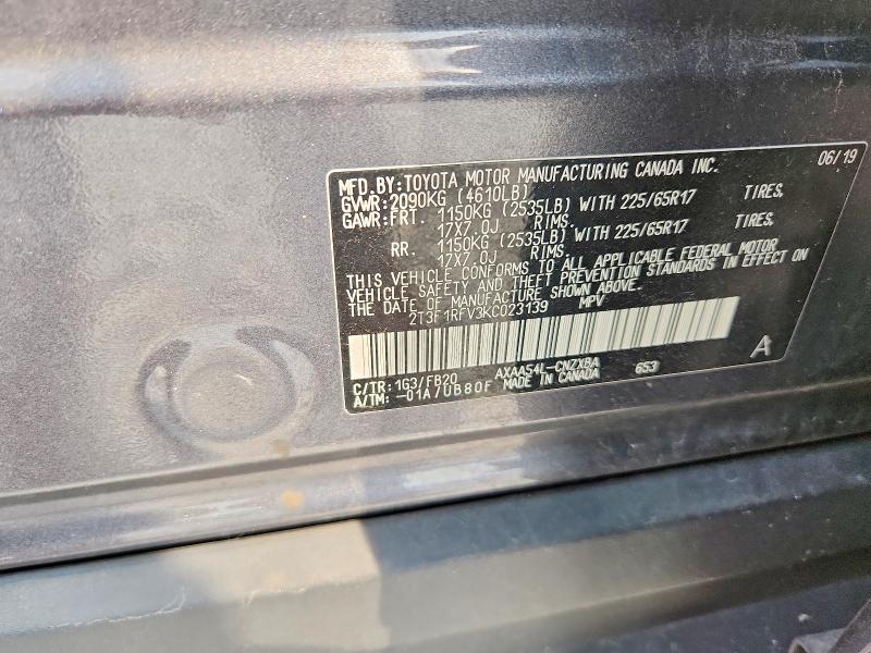 62750776 :رقم المزاد ، 2T3F1RFV3KC023139 vin ، 2019 Toyota Rav4 مزاد بيع