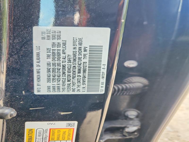 Aukcja sprzedaży 2021 Honda Pilot, vin: 5FNYF6H11MB012778, numer aukcji: 60106566