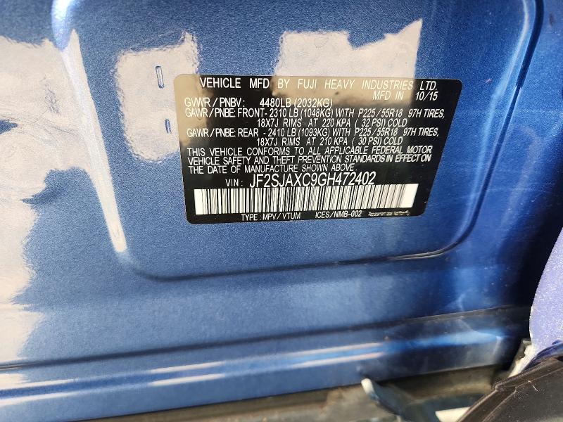 62605446 :رقم المزاد ، JF2SJAXC9GH472402 vin ، 2016 Subaru Forester مزاد بيع