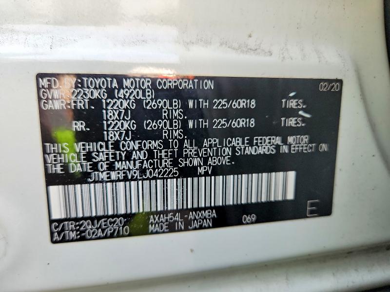 61329176 :رقم المزاد ، JTMEWRFV9LJ042225 vin ، 2020 Toyota Rav4 مزاد بيع