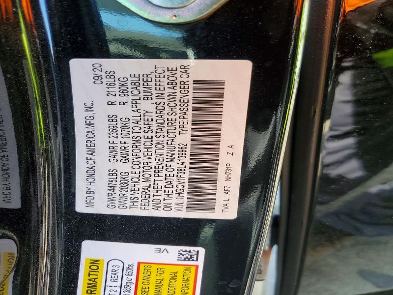 Продажа на аукционе авто 2020 Honda Accord, vin: 1HGCV1F38LA139962, номер лота: 60214646