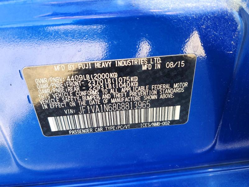 Aukcja sprzedaży 2016 Subaru Wrx, vin: JF1VA1N68G8813965, numer aukcji: 61408546