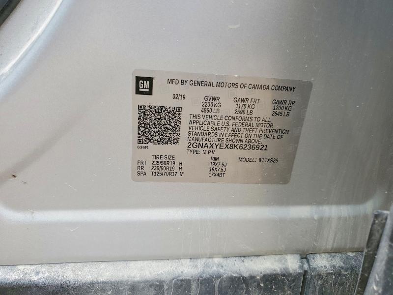 Продаж на аукціоні авто 2019 Chevrolet Equinox, vin: 2GNAXYEX8K6236921, номер лоту: 60239336