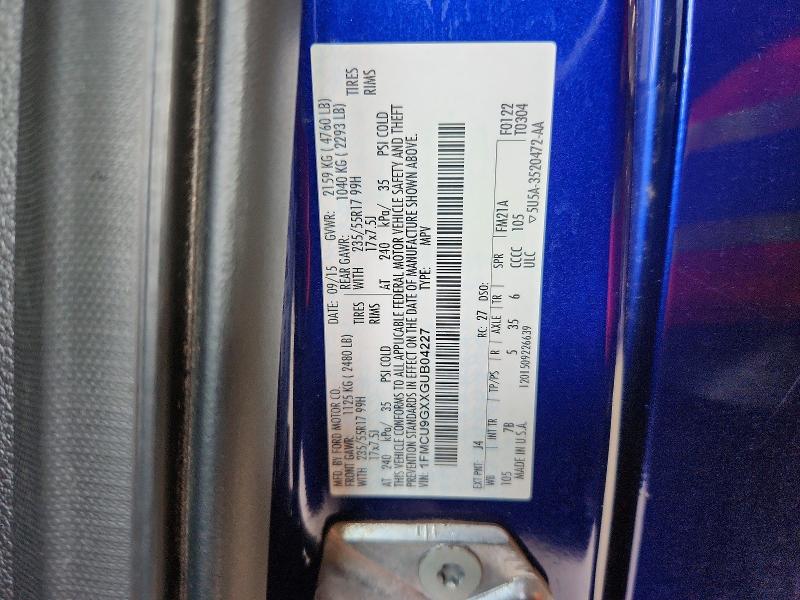 Продажа на аукционе авто 2016 Ford Escape, vin: 1FMCU9GXXGUB04227, номер лота: 60330586