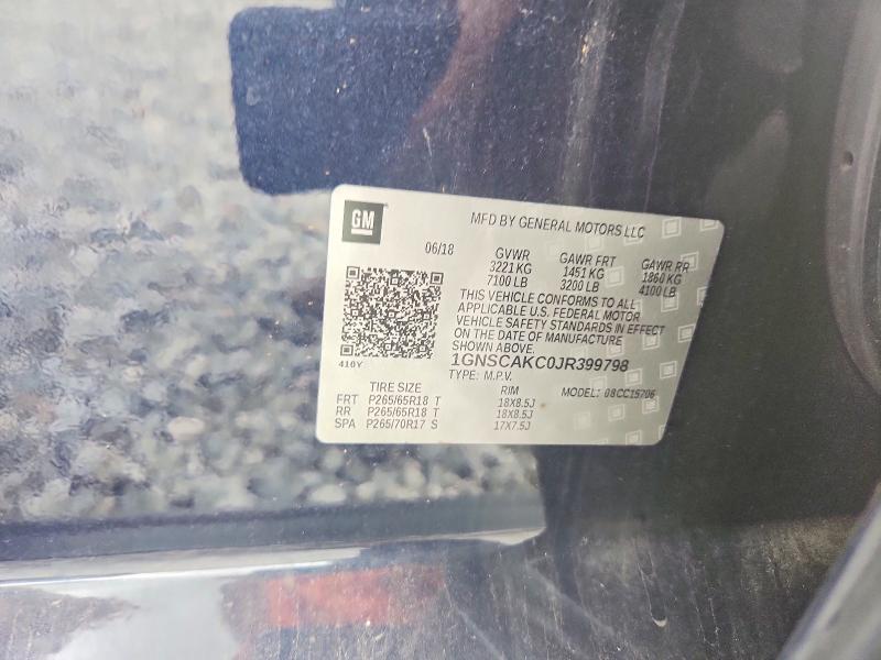 61249156 :رقم المزاد ، 1GNSCAKC0JR399798 vin ، 2018 Chevrolet Tahoe مزاد بيع