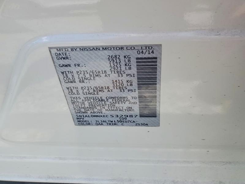 Aukcja sprzedaży 2014 Infiniti Qx60, vin: 5N1AL0MNXEC532987, numer aukcji: 60391686