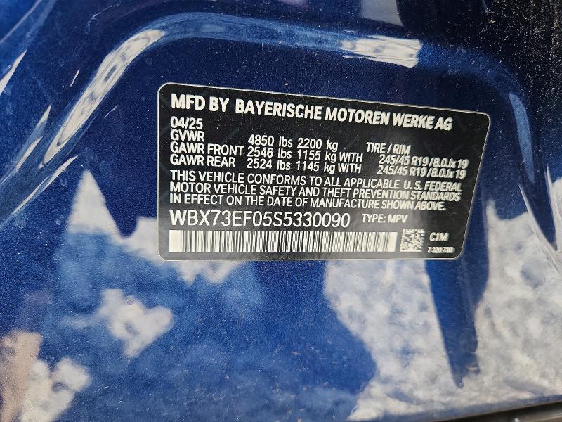2025 Bmw X1 მანქანა იყიდება აუქციონზე, vin: WBX73EF05S5330090, აუქციონის ნომერი: 62571956