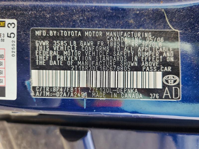 Aukcja sprzedaży 2006 Toyota Corolla, vin: 2T1BR30E16C679805, numer aukcji: 60983756