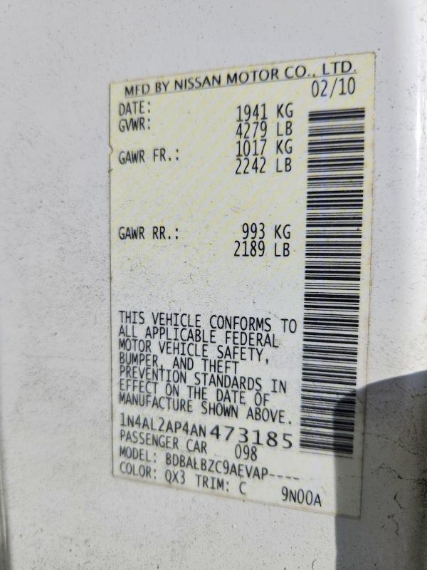 Aukcja sprzedaży 2010 Nissan Altima, vin: 1N4AL2AP4AN473185, numer aukcji: 63217456