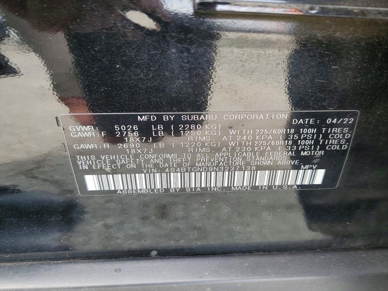 Продаж на аукціоні авто 2022 Subaru Outback, vin: 4S4BTGND9N3237138, номер лоту: 61860566