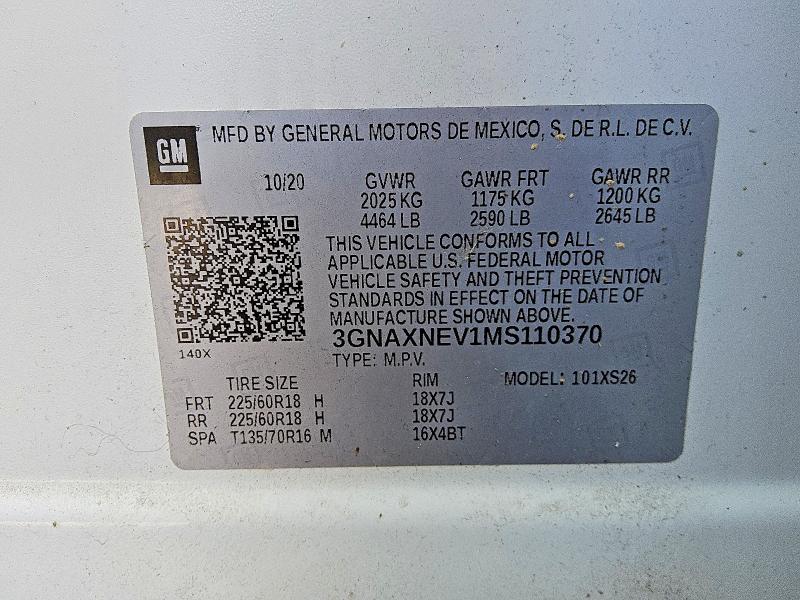 58845966 :رقم المزاد ، 3GNAXNEV1MS110370 vin ، 2021 Chevrolet Equinox مزاد بيع