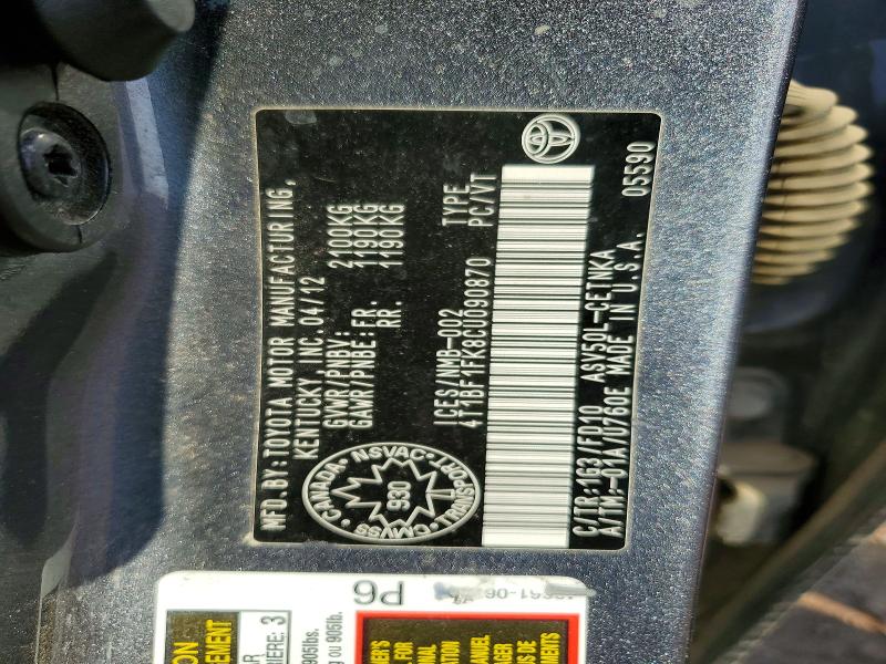 2012 Toyota Camry მანქანა იყიდება აუქციონზე, vin: 4T1BF1FK8CU090870, აუქციონის ნომერი: 63126066
