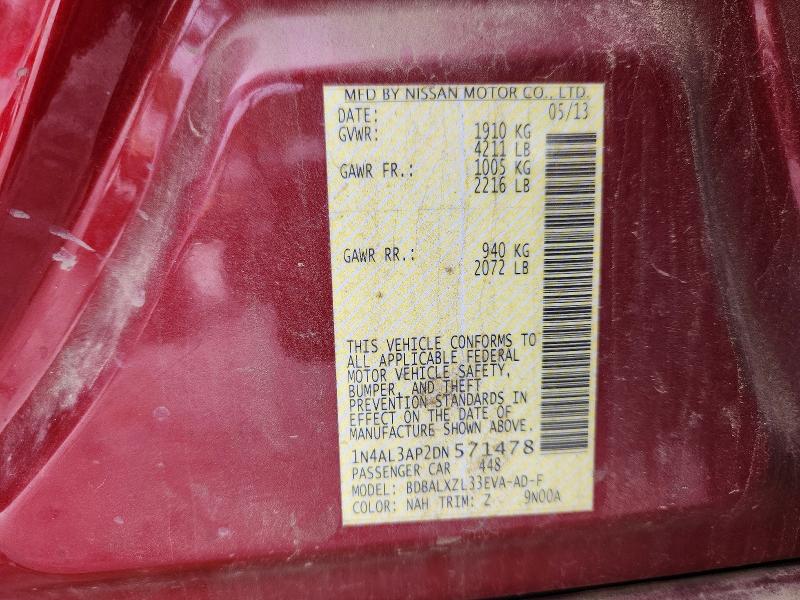 2013 Nissan Altima მანქანა იყიდება აუქციონზე, vin: 1N4AL3AP2DN571478, აუქციონის ნომერი: 62973466