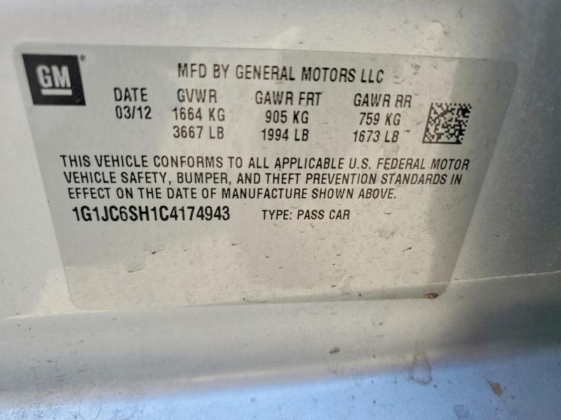 Продаж на аукціоні авто 2012 Chevrolet Sonic, vin: 1G1JC6SH1C4174943, номер лоту: 63496706