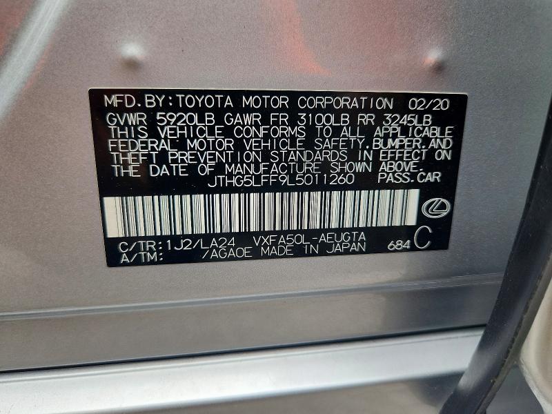 61198796 :رقم المزاد ، JTHG5LFF9L5011260 vin ، 2020 Lexus Ls 500 مزاد بيع