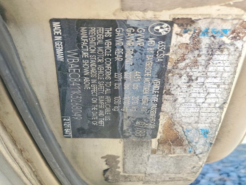 Aukcja sprzedaży 1989 Bmw 635, vin: WBAEC8411K3268049, numer aukcji: 63094556