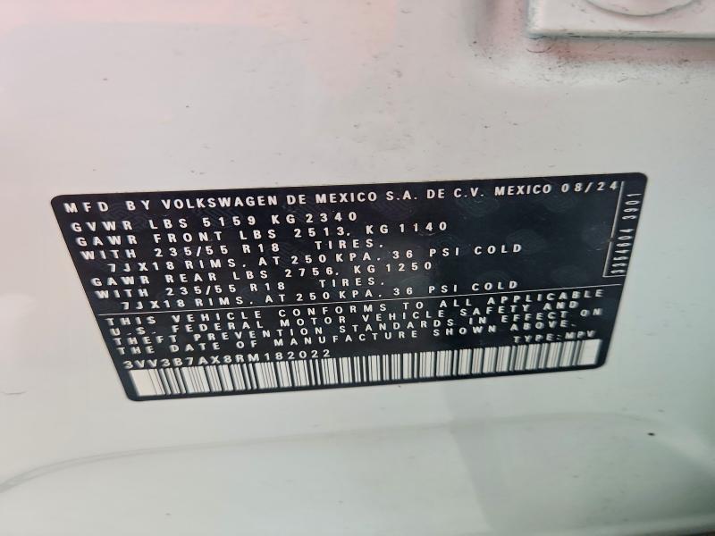 2024 Volkswagen Tiguan მანქანა იყიდება აუქციონზე, vin: 3VV3B7AX8RM182022, აუქციონის ნომერი: 63007546
