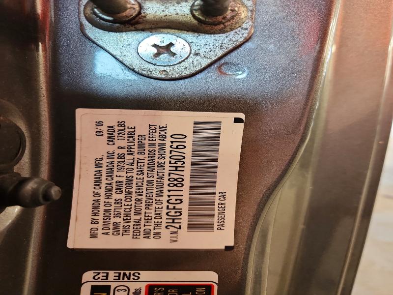 Aukcja sprzedaży 2007 Honda Civic, vin: 2HGFG11887H507610, numer aukcji: 62685196