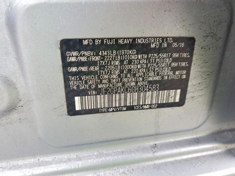Aukcja sprzedaży 2016 Subaru Crosstrek, vin: JF2GPAKC6GH304583, numer aukcji: 60023036