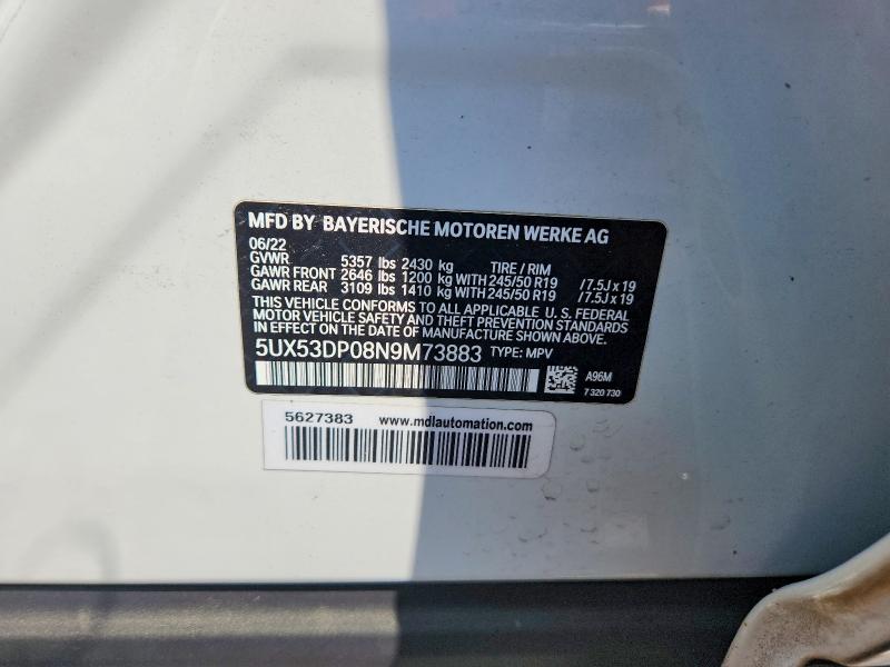 2022 Bmw X3 მანქანა იყიდება აუქციონზე, vin: 5UX53DP08N9M73883, აუქციონის ნომერი: 61067156