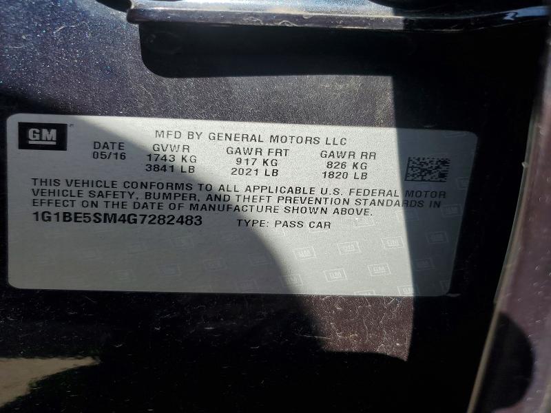 Auction sale of the 2016 Chevrolet Cruze, vin: 1G1BE5SM4G7282483, lot number: 85609365