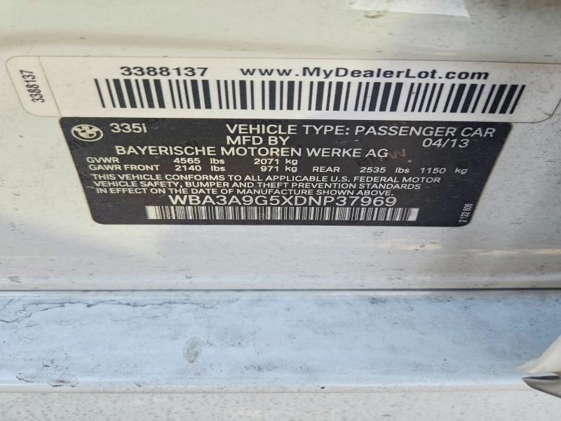 61702106 :رقم المزاد ، WBA3A9G5XDNP37969 vin ، 2013 Bmw 335 مزاد بيع