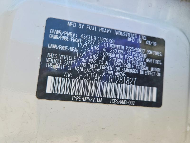 Aukcja sprzedaży 2016 Subaru Crosstrek, vin: JF2GPAKC1GH281827, numer aukcji: 61042666