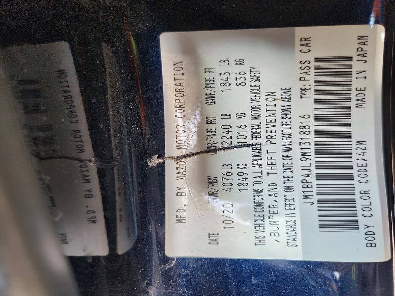 62218096 :رقم المزاد ، JM1BPAJL9M1318816 vin ، 2021 Mazda 3 مزاد بيع