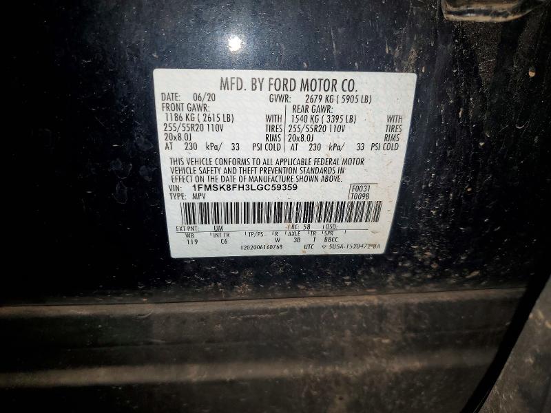 Продаж на аукціоні авто 2020 Ford Explorer, vin: 1FMSK8FH3LGC59359, номер лоту: 60561916