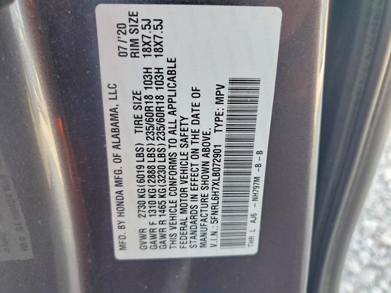 Продаж на аукціоні авто 2020 Honda Odyssey, vin: 5FNRL6H7XLB072901, номер лоту: 61668016