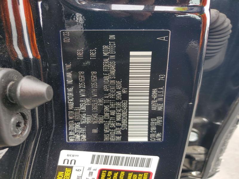 Aukcja sprzedaży 2022 Toyota Highlander Hybrid, vin: 5TDHBRCH0NS548863, numer aukcji: 59231766