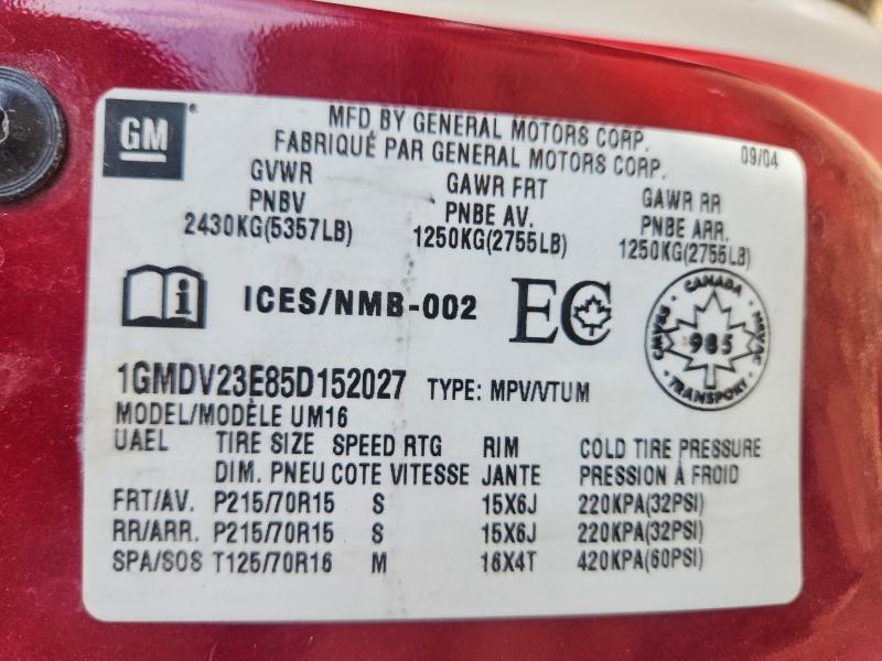 2005 Pontiac Montana მანქანა იყიდება აუქციონზე, vin: 1GMDV23E85D152027, აუქციონის ნომერი: 58987186