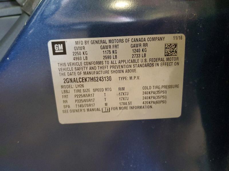 Aukcja sprzedaży 2017 Chevrolet Equinox, vin: 2GNALCEK7H6243130, numer aukcji: 60492556