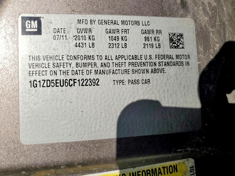 Продаж на аукціоні авто 2012 Chevrolet Malibu, vin: 1G1ZD5EU6CF122392, номер лоту: 63166396