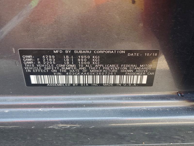 2019 Subaru Impreza მანქანა იყიდება აუქციონზე, vin: 4S3GKAA60K3607261, აუქციონის ნომერი: 61165836