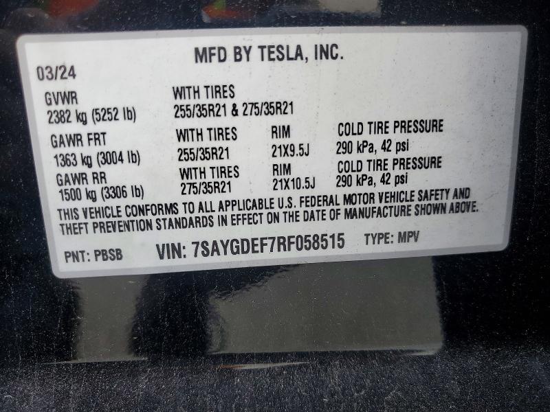 2024 Tesla Model Y მანქანა იყიდება აუქციონზე, vin: 7SAYGDEF7RF058515, აუქციონის ნომერი: 57357616