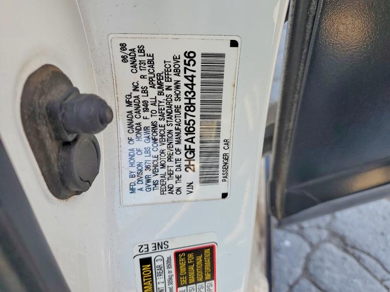Aukcja sprzedaży 2008 Honda Civic, vin: 2HGFA16578H344756, numer aukcji: 59839816