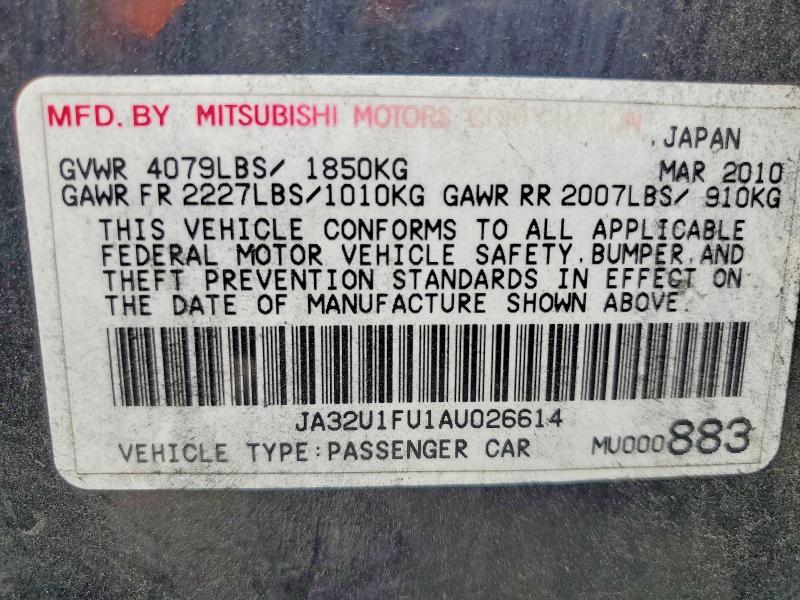 Продажа на аукционе авто 2010 Mitsubishi Lancer, vin: JA32U1FU1AU026614, номер лота: 61417266