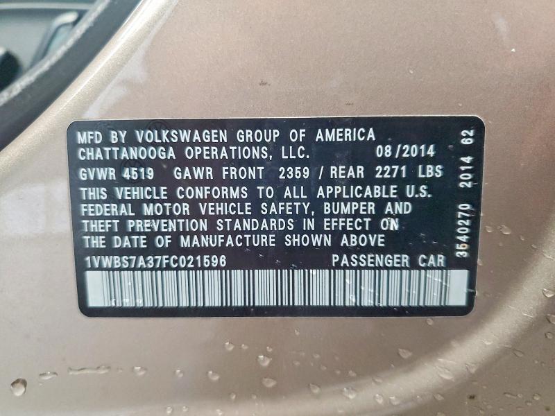 Aukcja sprzedaży 2015 Volkswagen Passat, vin: 1VWBS7A37FC021596, numer aukcji: 58752606