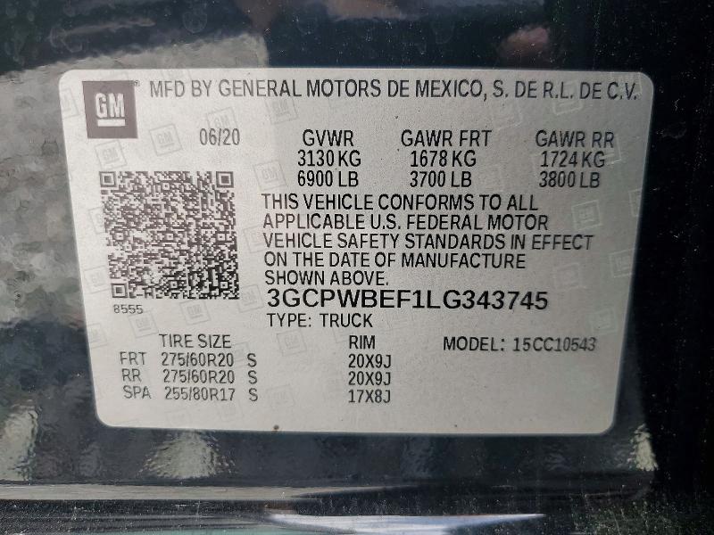 Продажа на аукционе авто 2020 Chevrolet Silverado, vin: 3GCPWBEF1LG343745, номер лота: 60384216