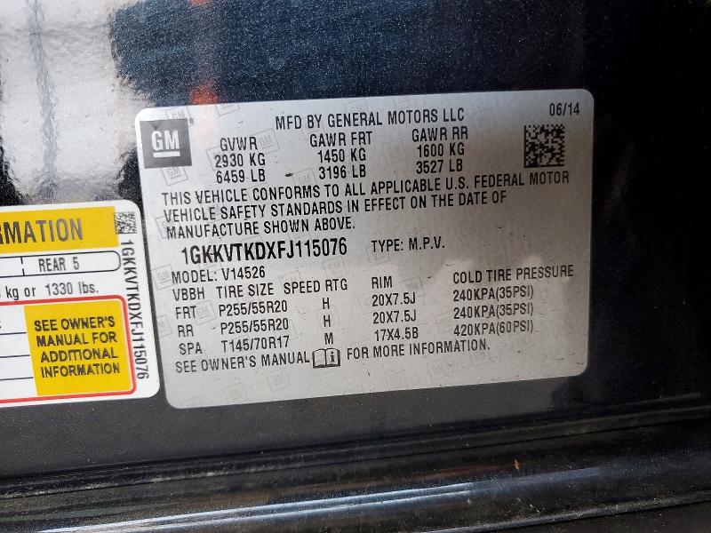 Продаж на аукціоні авто 2015 Gmc Acadia, vin: 1GKKVTKDXFJ115076, номер лоту: 62876976