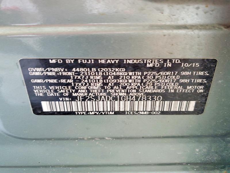 Продаж на аукціоні авто 2016 Subaru Forester, vin: JF2SJADC1GH478330, номер лоту: 59553796