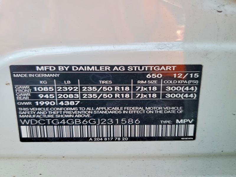 Aukcja sprzedaży 2016 Mercedes-benz Gla, vin: WDCTG4GB6GJ231586, numer aukcji: 63165796