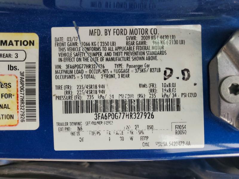 Aukcja sprzedaży 2017 Ford Fusion, vin: 3FA6P0G77HR327926, numer aukcji: 62480786