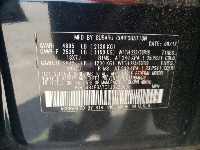 Aukcja sprzedaży 2018 Subaru Outback, vin: 4S4BSATC1J3226638, numer aukcji: 60582646