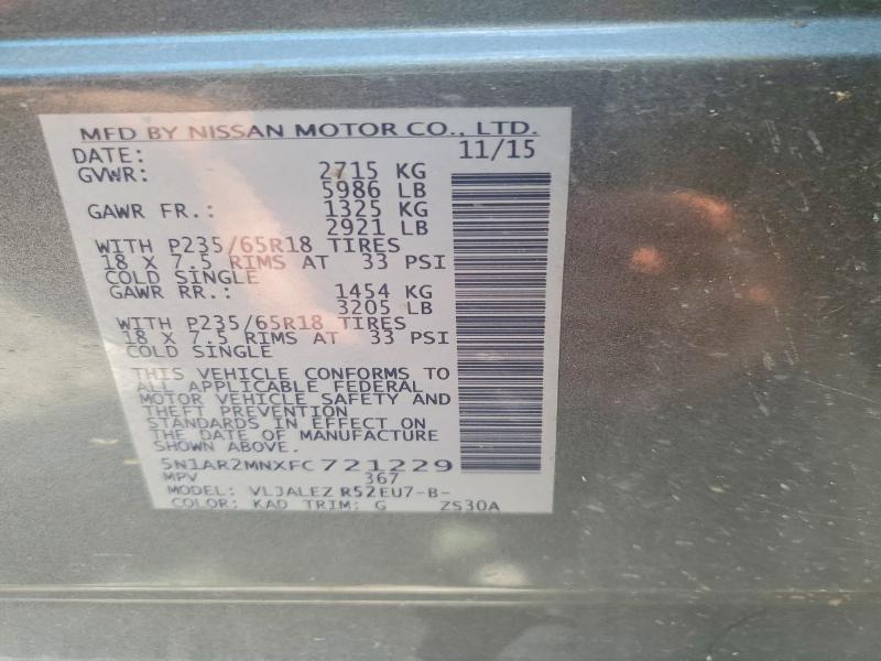 59629946 :رقم المزاد ، 5N1AR2MNXFC721229 vin ، 2015 Nissan Pathfinder مزاد بيع