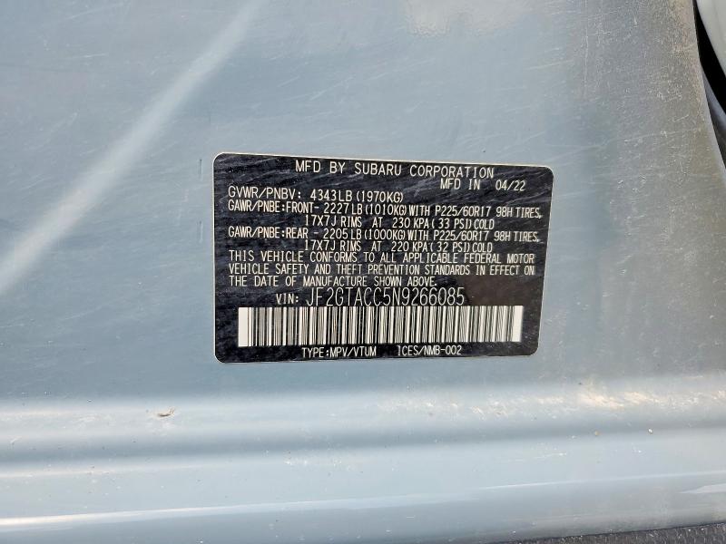Продажа на аукционе авто 2022 Subaru Crosstrek, vin: JF2GTACC5N9266085, номер лота: 62458236