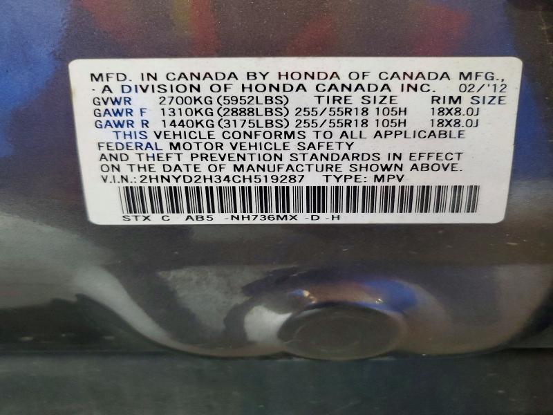 Auction sale of the 2012 Acura Mdx, vin: 2HNYD2H34CH519287, lot number: 63561316